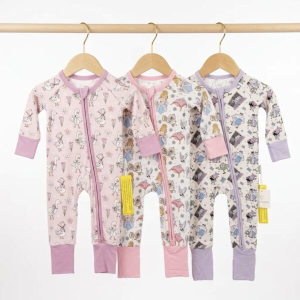 Set Of 3 Bamboo Spandex Zipper Sleepsuit (For Little Girls)